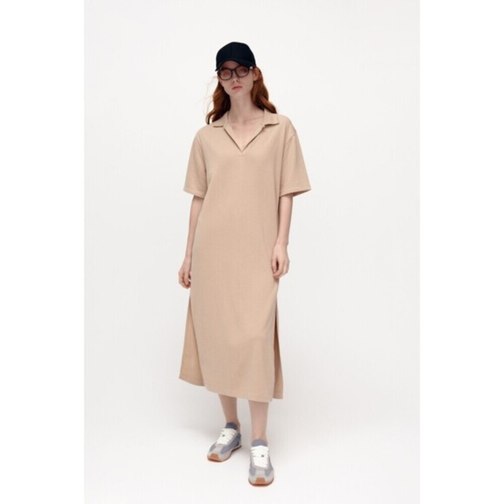 Brown Zara Polo Sweatshirt Short Sleeve Collared Midi Dress (NWT)
